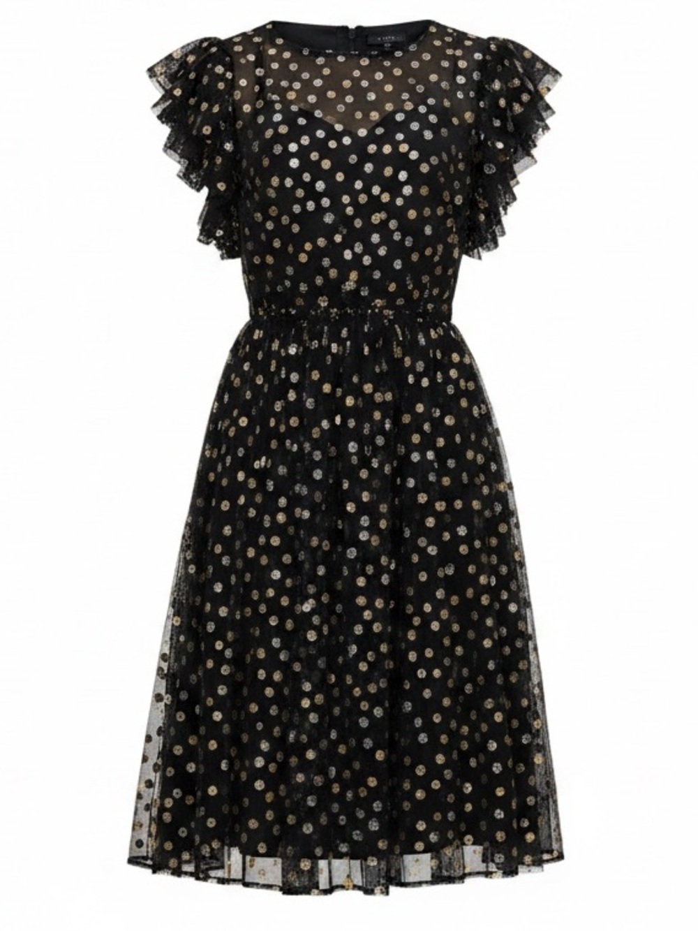 Y2K Sheer Dress Whimsigoth Women SZ Large Embroidered Metallic Dots Dark Fairy